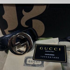 Gucci Black Leather Belt with Gold Buckle